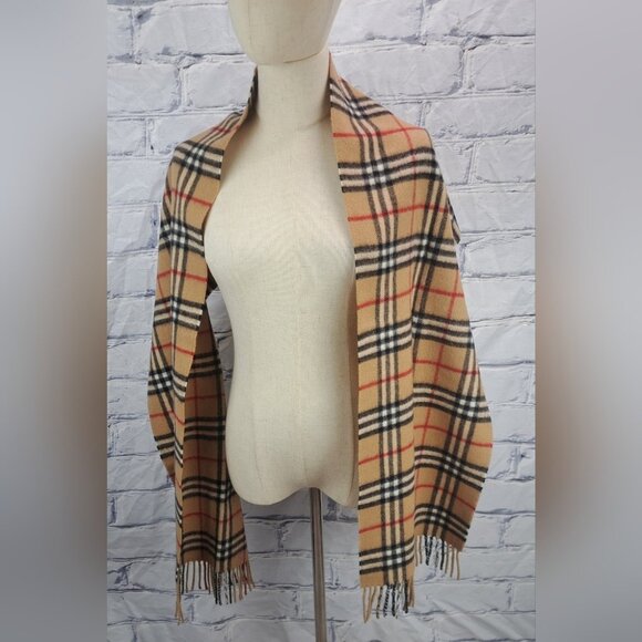Burberry Mens Scarf Camel Nova Check Vintage Y2K 90s Lambswool England 12" x 71" - Picture 10 of 15